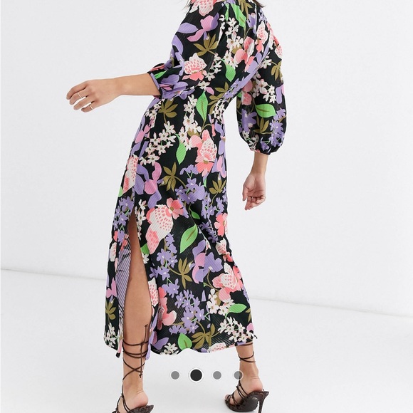 ASOS Fun Floral Maxi Dress with Puffed Sleeves - Picture 4 of 5